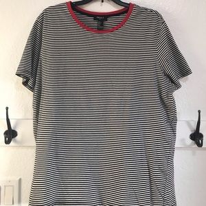 Forever 21 Black & White Stripe Shirt with Red | L